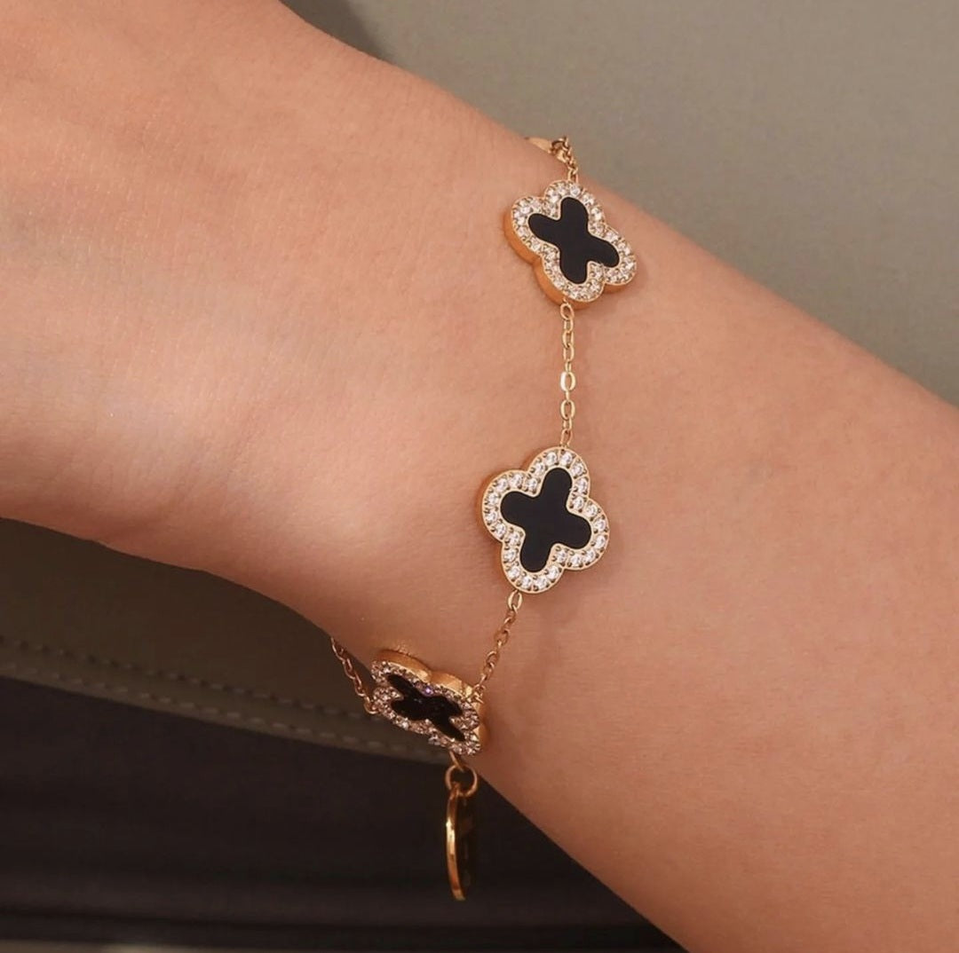 Stainless Steel Crystal Clover Bracelet