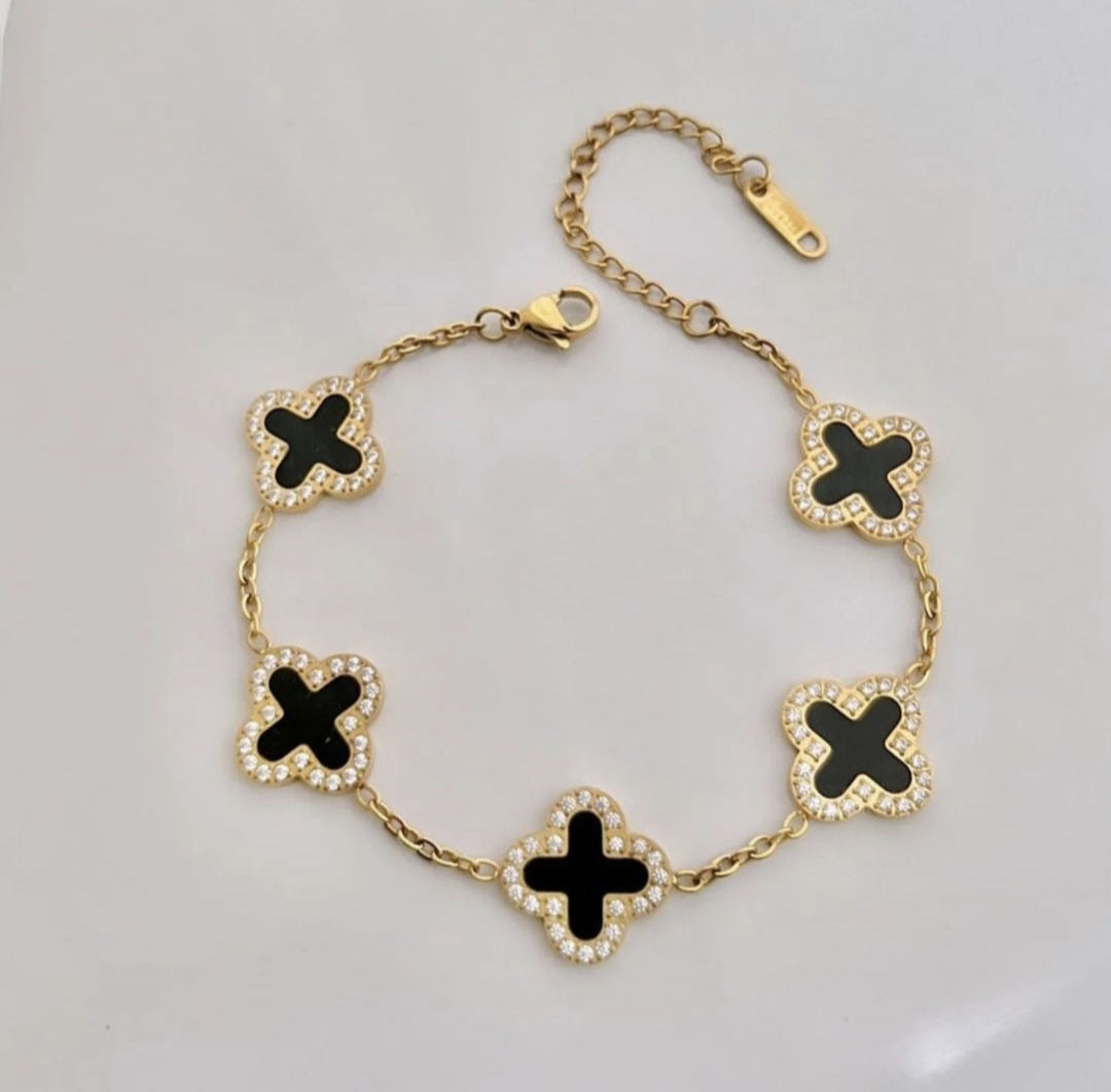 Stainless Steel Crystal Clover Bracelet