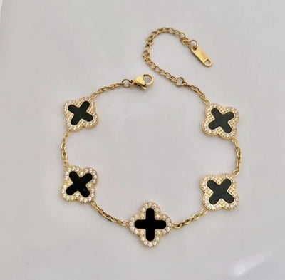 Stainless Steel Crystal Clover Bracelet