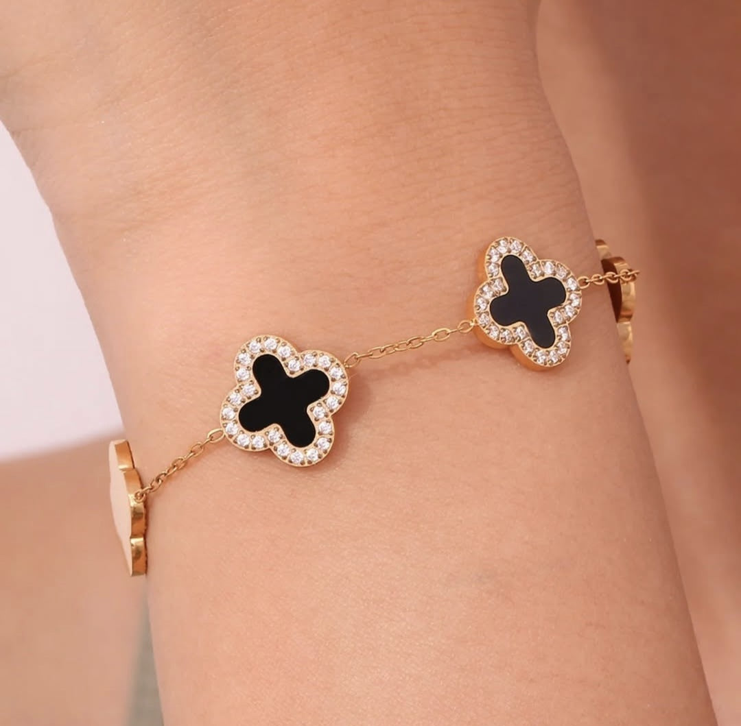 Stainless Steel Crystal Clover Bracelet