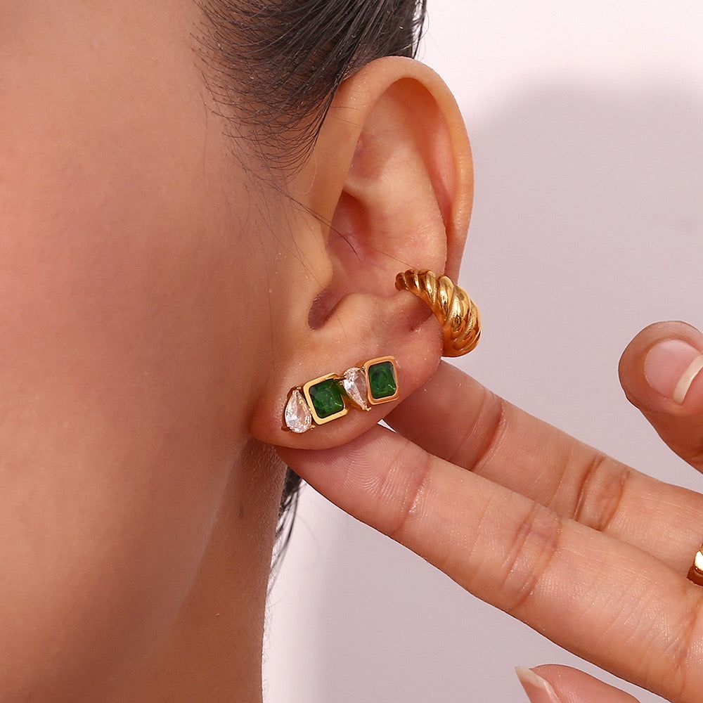 Water Drop & Emerald Earings