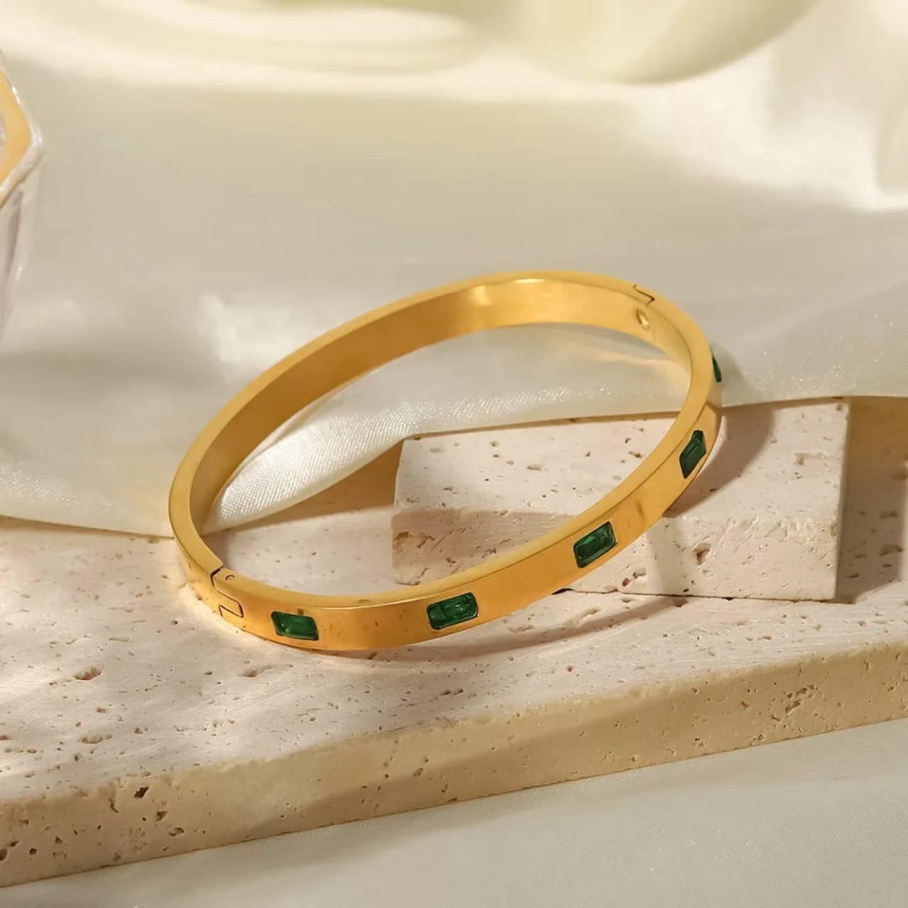 Stainless Steel Green Crystal Cuff