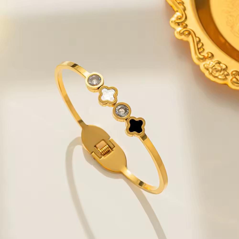 Stainless Steel Double Crystal Clover