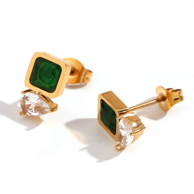 Water Drop & Emerald Earings