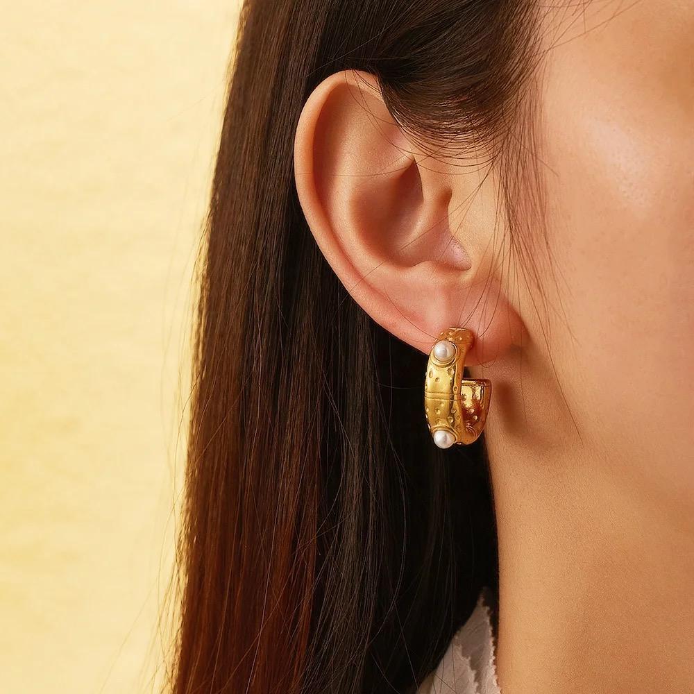 White Pearls Hoops