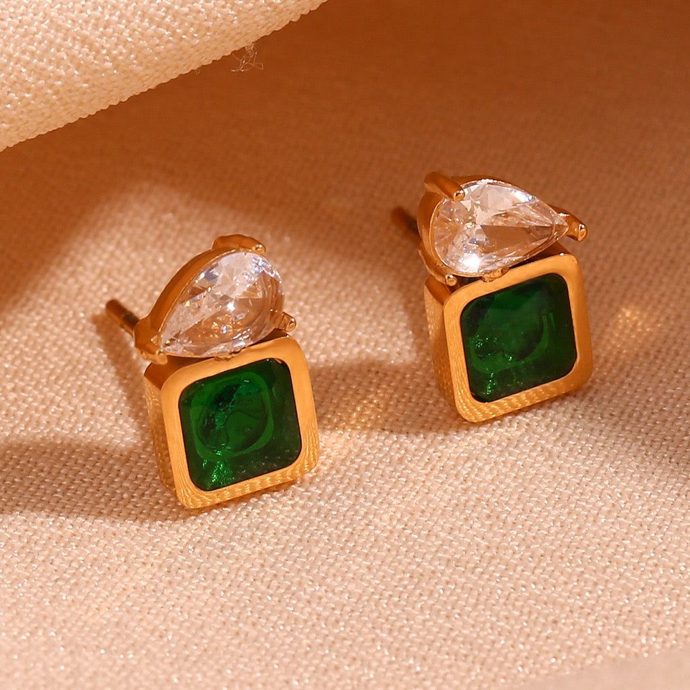 Water Drop & Emerald Earings