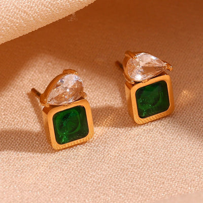 Water Drop & Emerald Earings