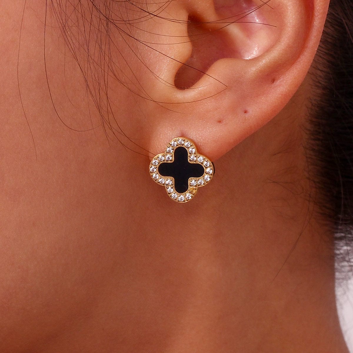 Stainless Steel Clover Crystal Hoops