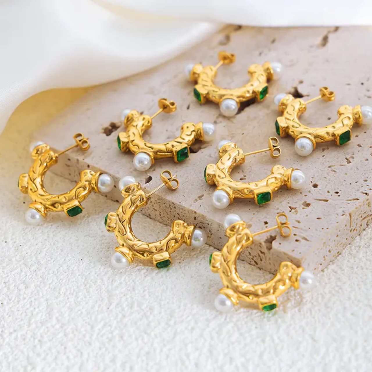 Pearls Emerald Hoops